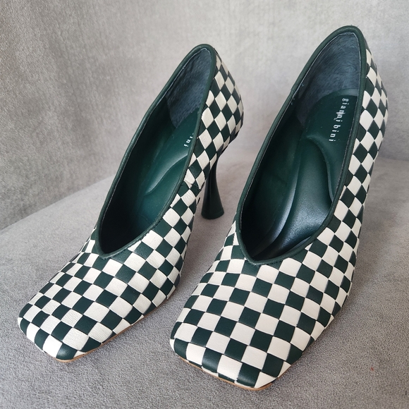 Gianni Bini Pumps 6 Green Leather Colton Intrecciato Check Square Toe New $100 - Picture 6 of 15